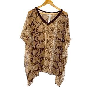 NWT Chico’s brown and tan snake print semi sheer poncho tunic top large/XLarge